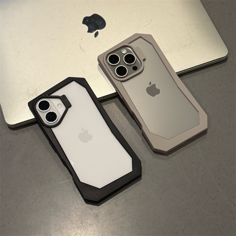 高级感不规则透明背板适用iPhone15pomax手机壳新款苹果14pro亚克力13简约创意12pm异形边框防摔保护套男女硬