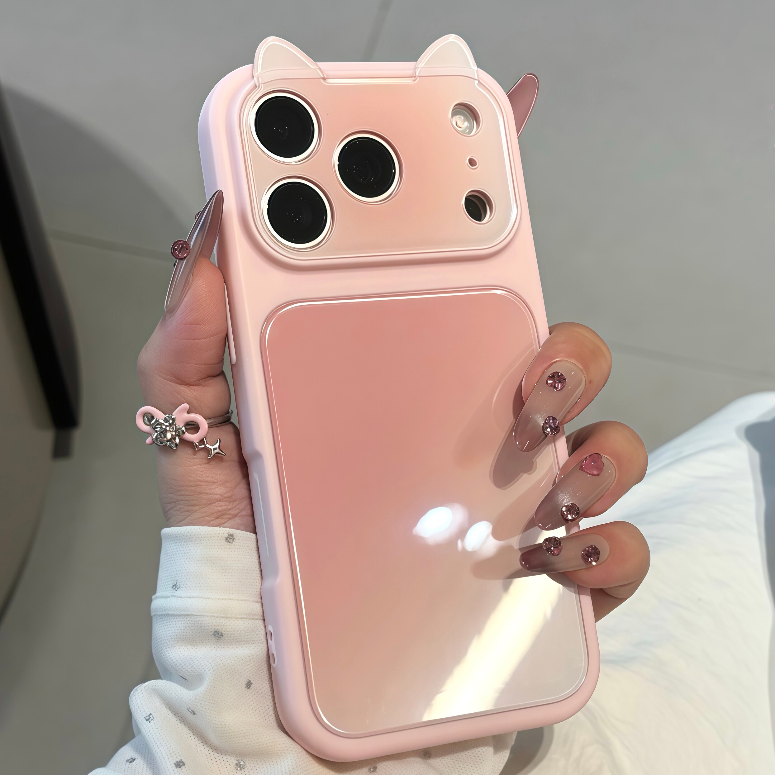 晕染渐变猫耳朵大视窗适用苹果17promax手机壳华为mate60pro新款pura70可爱OPPOReno15创意vivos30少女小米17