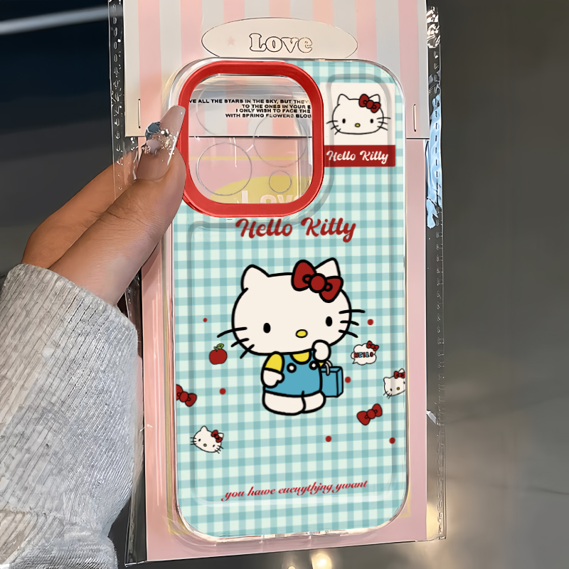 小清新格纹可爱HelloKitty猫适用苹果13手机壳iphone14/15红米k70华为p60nova8荣耀vivox70oppoa93小米保护套