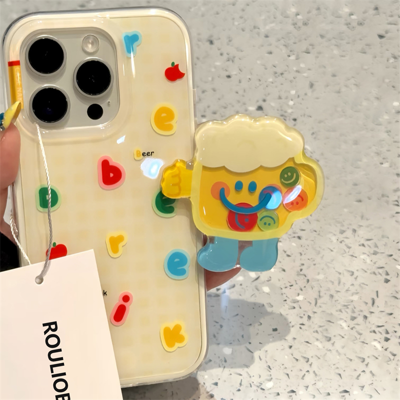 全机型笑脸啤酒摇摇乐支架手机壳