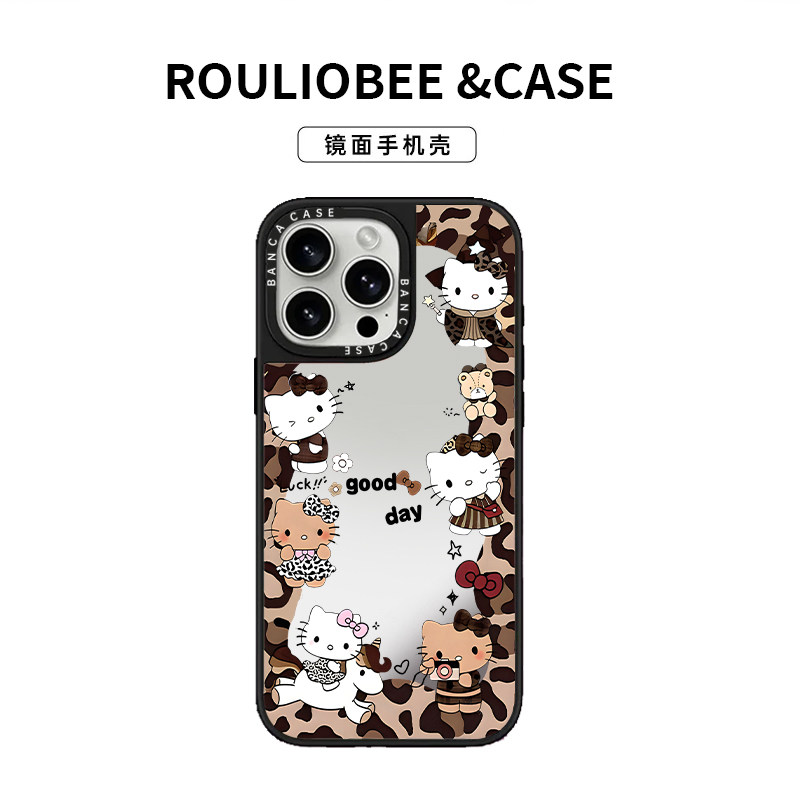 豹纹网红猫咪适用苹果17promax英文镜面手机壳iPhone16/15新款14创意13华为P70荣耀vivoS30小米17红米K80oppo