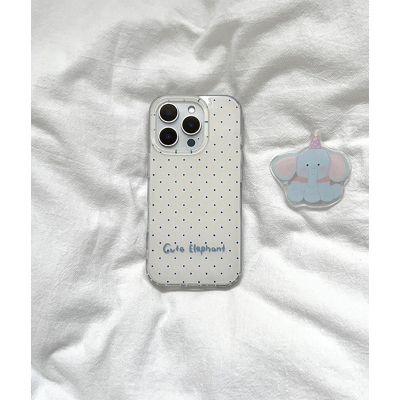 ins风温柔白底蓝色波点小象支架适用苹果17promax手机壳iPhone16新款13双层14华为P70荣耀vivo小米15红米oppo