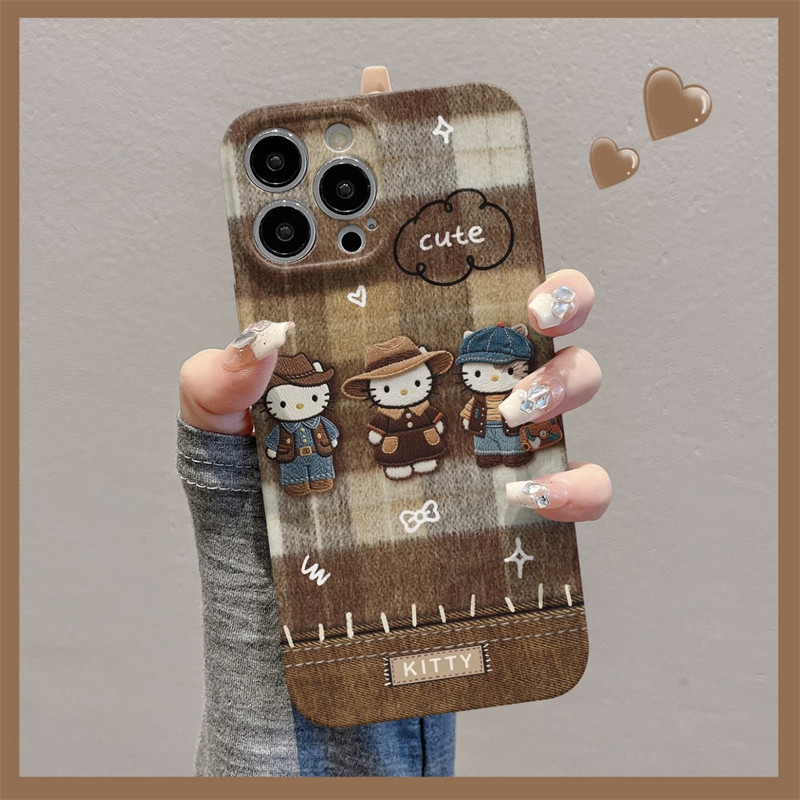 美拉德格子牛仔帽kt适用苹果17promax手机壳华为mate6