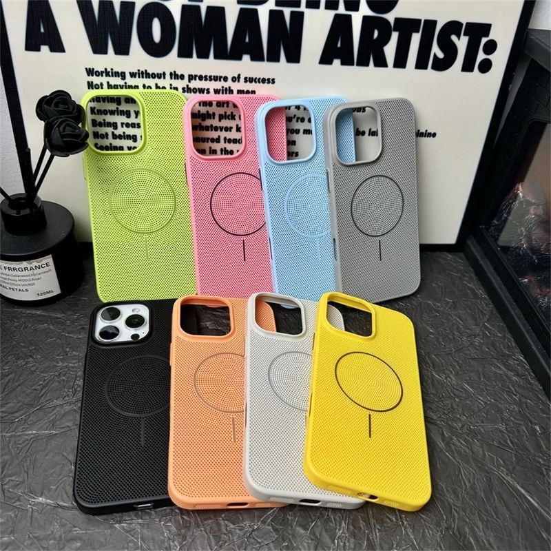 网孔透气散热适用iphone16promax细磁吸圈苹果15Pro超薄手机壳14PM肤感磨砂13全包12防摔PC男女保护套11pro