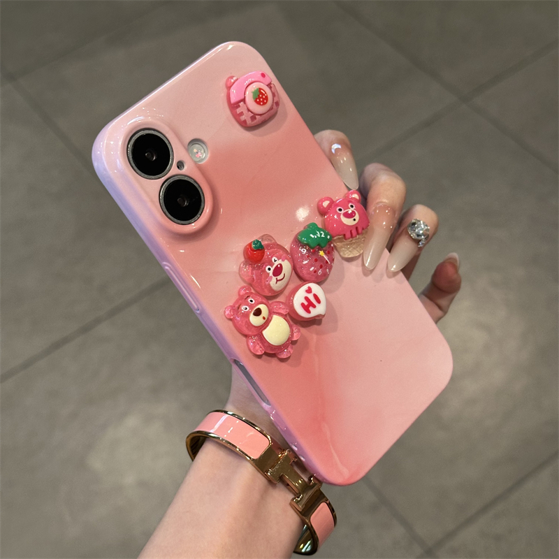 全机型粉色立体公仔草莓熊手机壳
