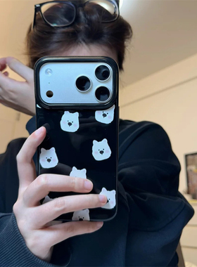 创意卡通可爱红色西高地头像适用苹果17promax手机壳iPhone16pro黑色果冻壳硅胶防摔15/14/13软壳大孔保护套