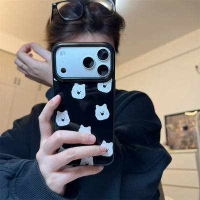 创意卡通可爱红色西高地头像适用苹果17promax手机壳iPhone16pro黑色果冻壳硅胶防摔15/14/13软壳大孔保护套