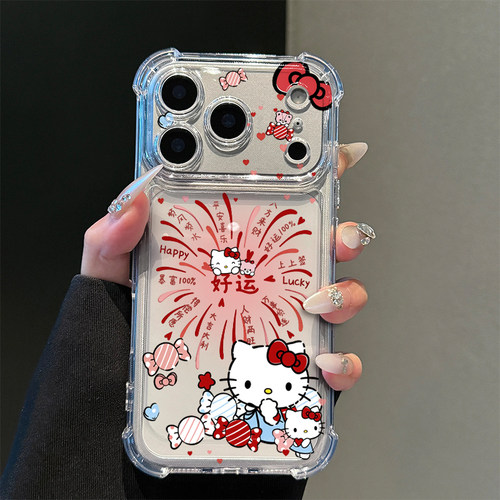 新年烟花小猫适用iphone17promax手机壳苹果16/15新款13华为mate70气囊防摔vivos30小米14oppo红米K80荣耀400