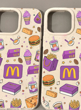 ins创意m记紫色汉堡适用iPhone14promax小麦手机壳苹果13全包12/11软xr保护套卡通xs max可爱15Pro可降解13p