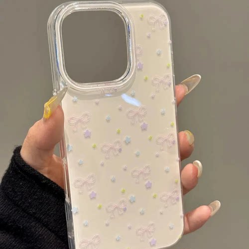 蓝紫星星蝴蝶结适用苹果17promax手机壳iPhone16/15/14新款华为nova13简约vivos20小众OPPO双层小米15pro防摔