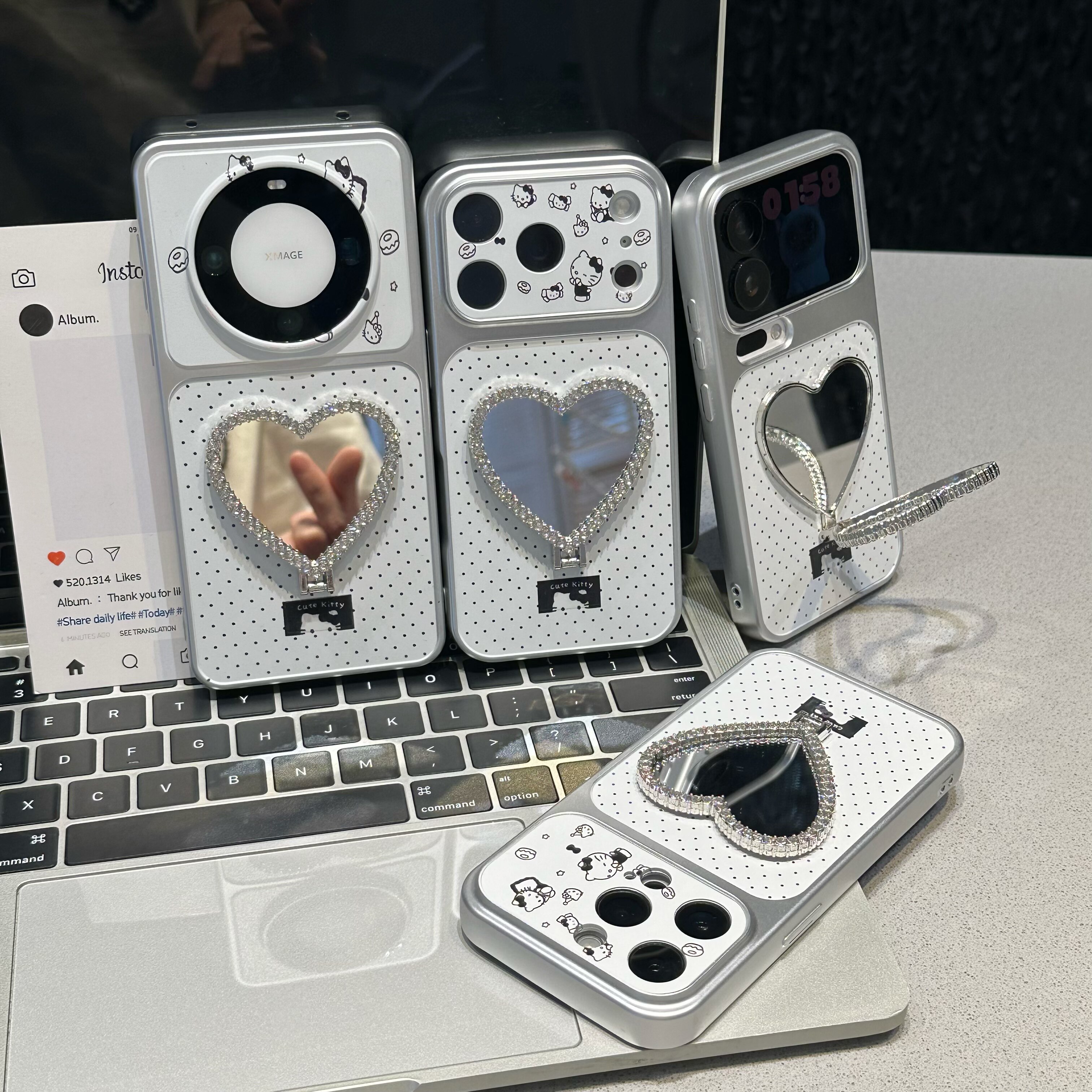 爱心镜子支架适用苹果17promax手机壳iphone16/15新款14华为mate60pro小米17秒变大视窗pura80荣耀400reno13