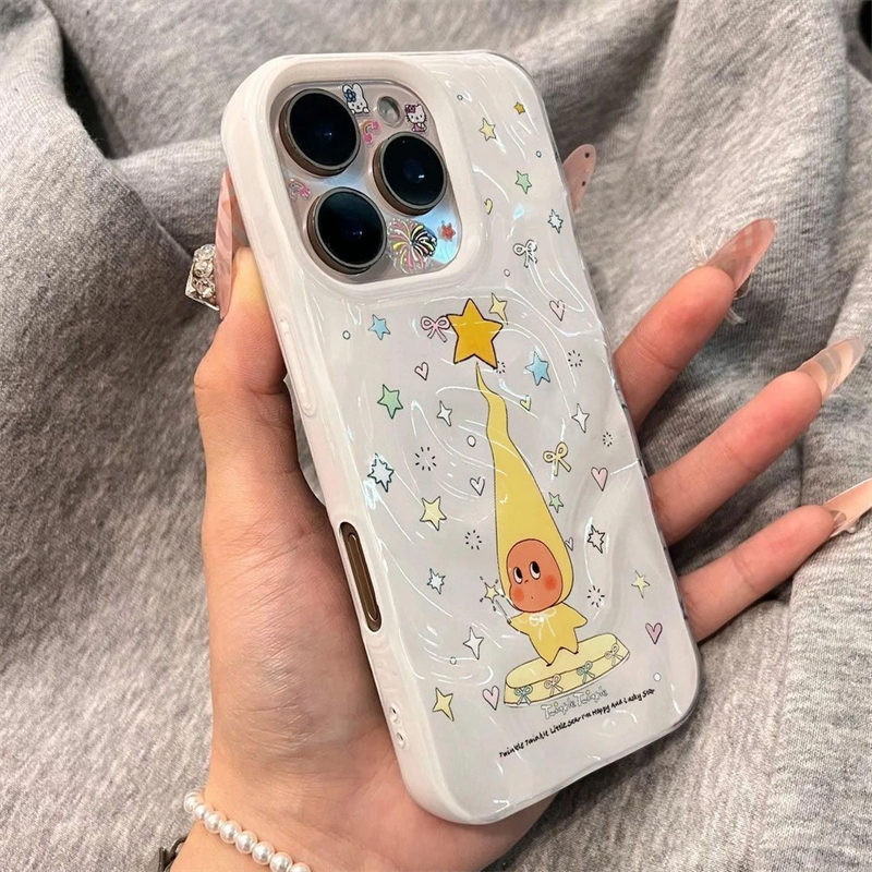 趣味卡通长帽星星小人适用iPhone16promax手机壳苹果15新款14pro可爱13pro日韩超火12女13陨石纹16全包防摔17
