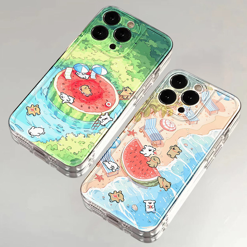夏日西瓜游泳小狗适用iphone16promax手机壳苹果15/13新款12华为mate70情侣vivos20小米14oppo红米K80荣耀300
