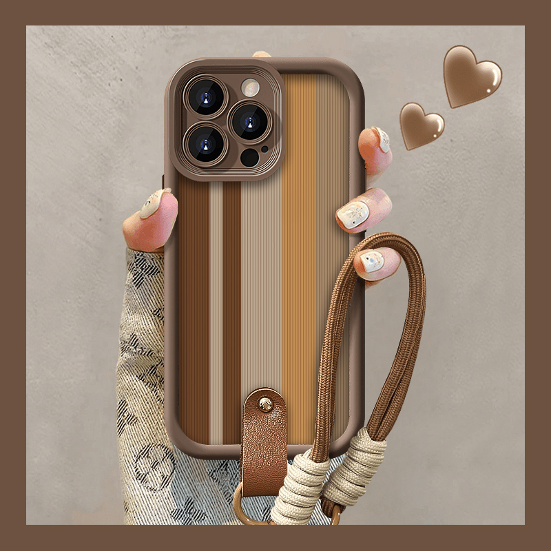 简约撞色条纹挂绳适用苹果15promax手机壳腕带挂绳iPhone13秋冬新款华为荣耀vivo小米14红米oppo高级感保护套