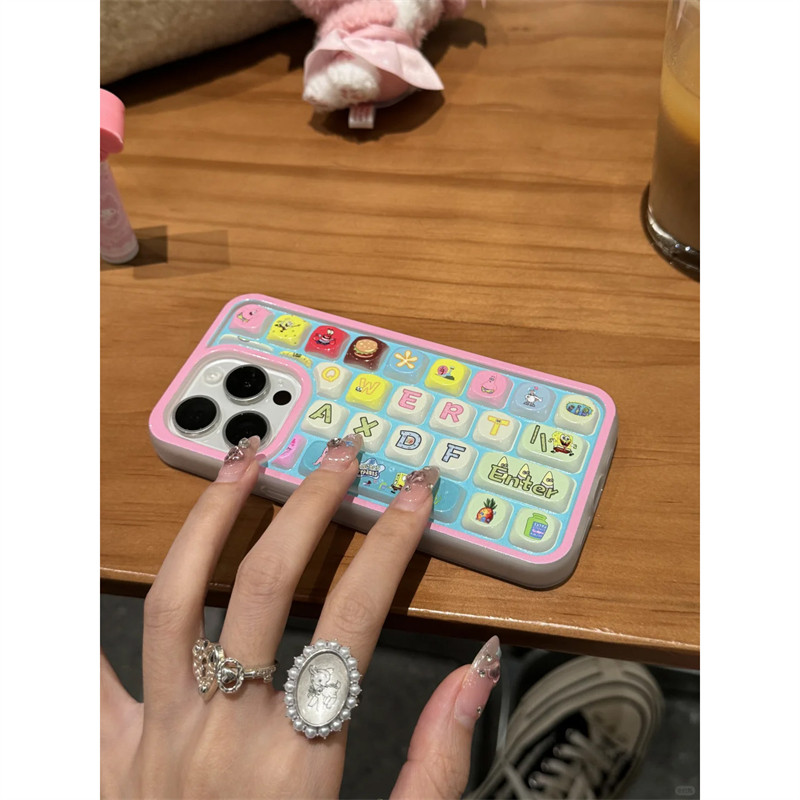 派大星海绵宝宝创意立体键盘适用苹果16promax手机壳iPhone15蛇年新款13少女心14pm韩风16pro超火15pro网红12