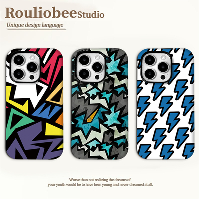 全机型涂鸦彩色几何闪电手机壳