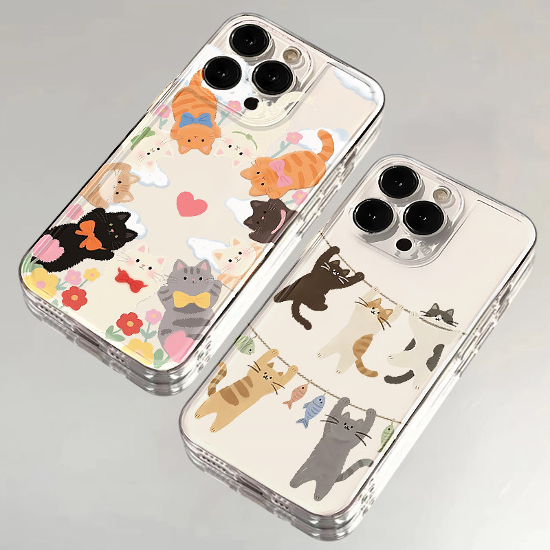 手拉手猫咪手机壳苹果17华为vivo小猫iPhone16promax小米15pro猫猫OPPO猫14手牵手13线条12哈基米11可爱x适用