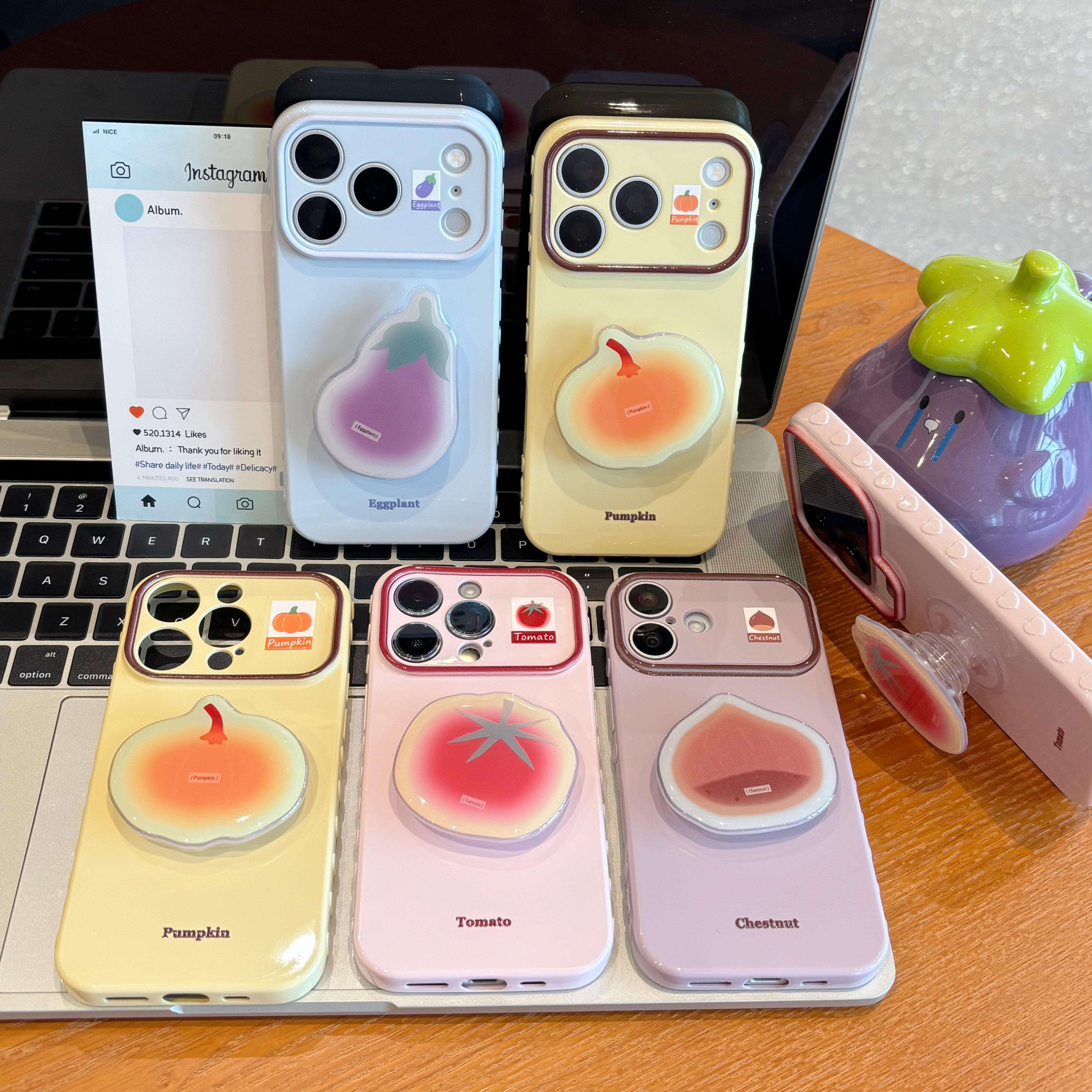 ins风彩色立体蔬菜支架适用苹果18promax爱心手机壳iPhone16/15新款14创意13华为PURA90软vivoS60小米17oppo