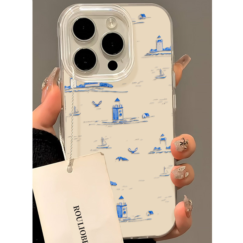 ins小众蓝色灯塔帆船适用iphone15promax苹果16手机壳14新款13PRO高级感12华为P70荣耀90vivo小米红米K80oppo
