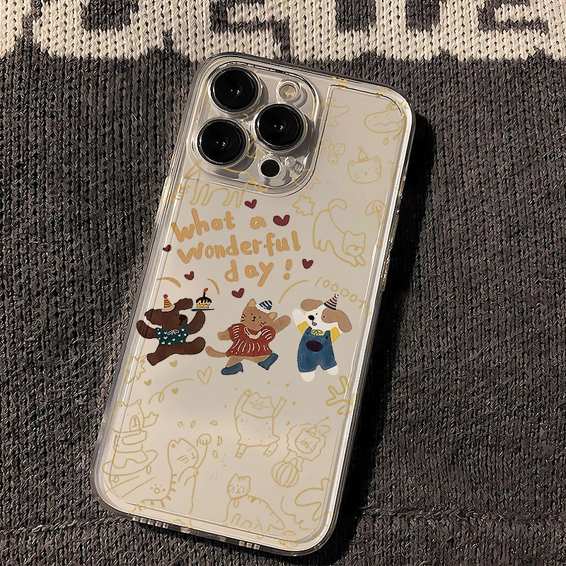 线条小动物适用苹果16promax手机壳oppo小米红米k70vivox100华为iPhone15保护套14新款13/12/11透明xr防摔7p