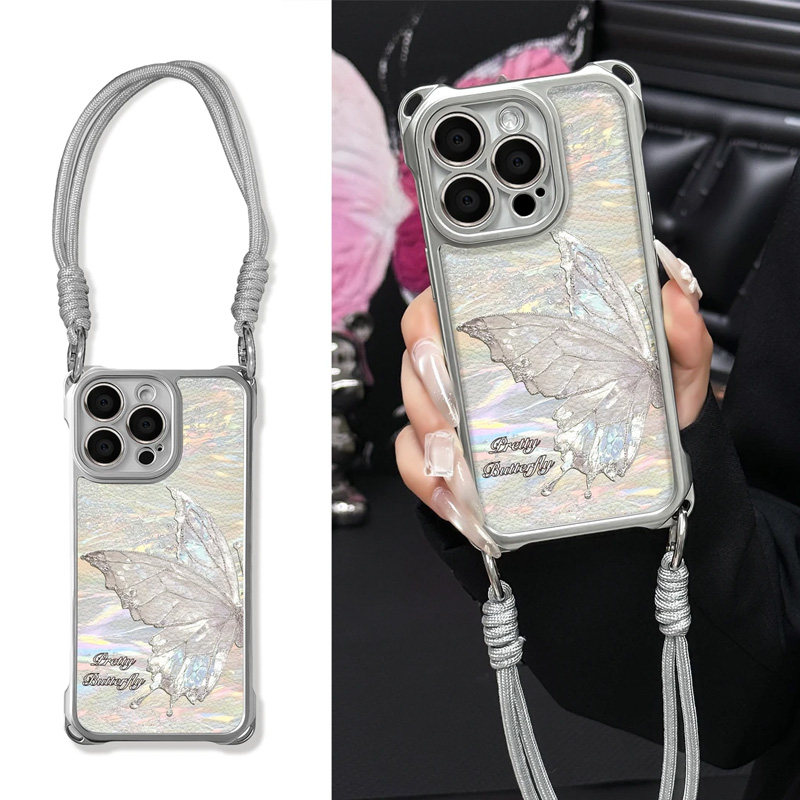 流光蝴蝶适用苹果16promax手机壳iPhone15新款华为mate60pro创意pura70四角防摔Reno13挂绳vivos30女荣耀400