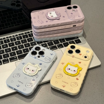 多巴胺猫咪指环支架适用苹果17ProMax手机壳iPhone16Pro带支架大视窗爱心15Plus秒变14软壳13少女心12防摔air
