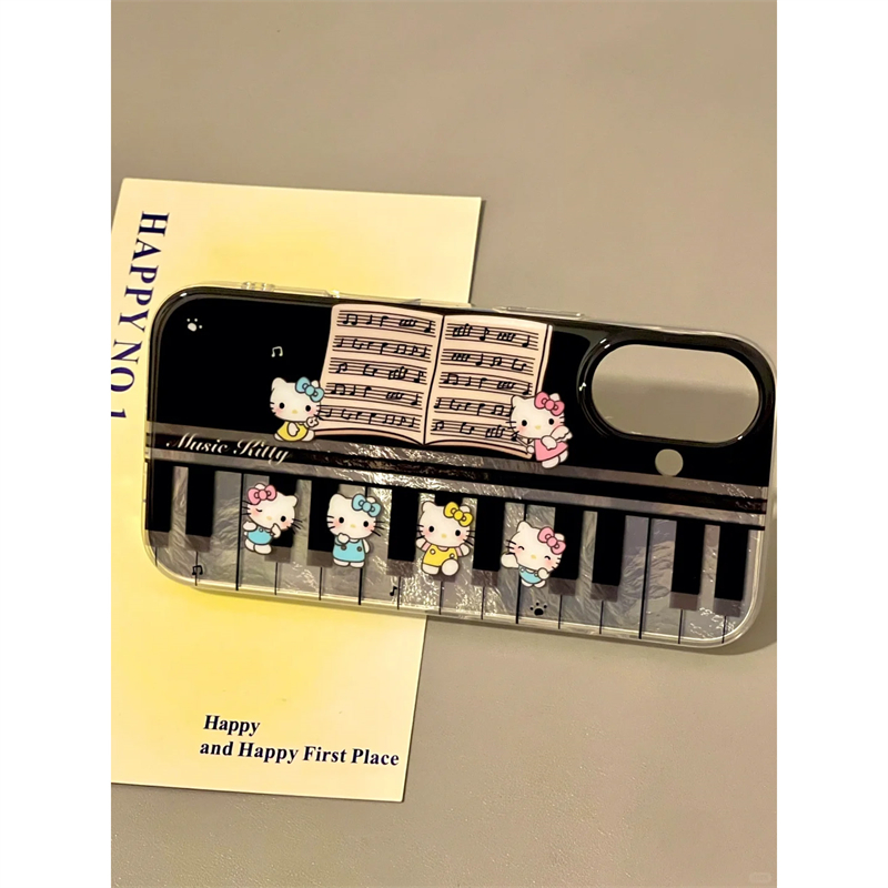 日韩ins锡纸纹可爱kitty钢琴适用苹果15promax手机壳iPhone16新款13高级感12华为P70荣耀vivo小米14红米oppo