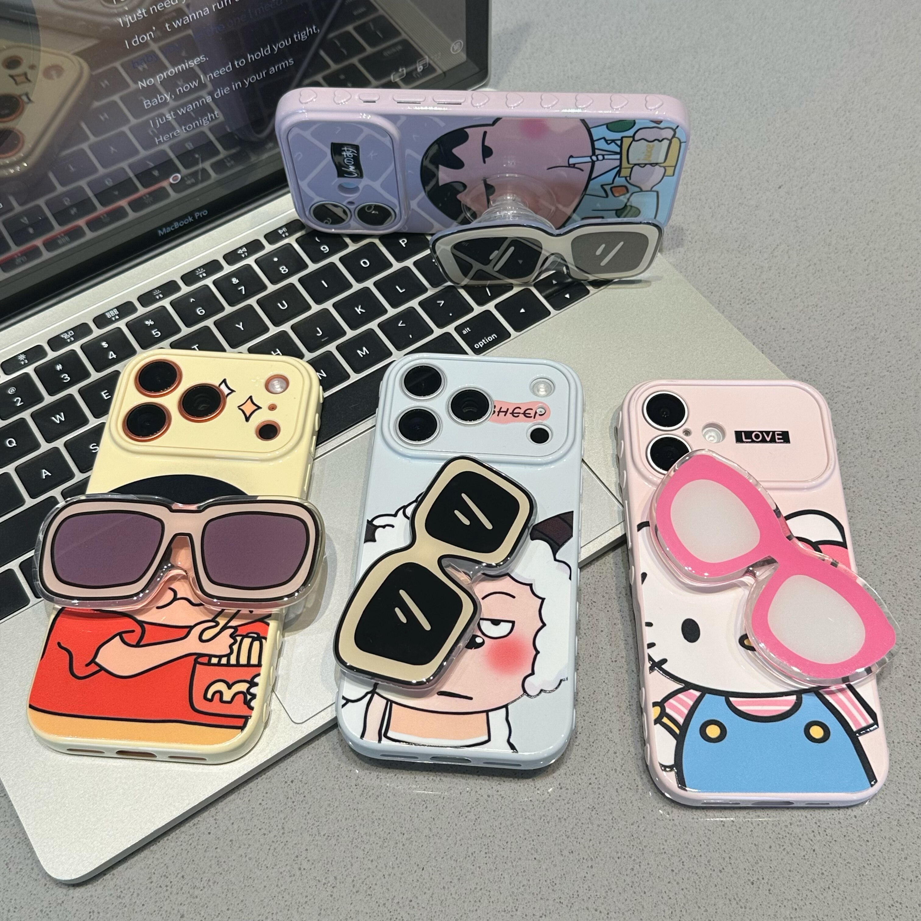 可爱卡通旋转墨镜支架适用苹果17ProMax手机壳iPhone16Pro带支架大视窗爱心15Plus秒变14软壳13男女12防摔air