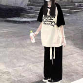 女t恤夏季 宽松盐系插肩短袖 初中生穿搭一整套 女2026新款 学生套装