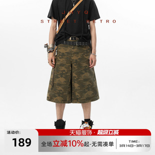 JHYQ美式复古迷彩工装七分短裤男休闲阔腿显瘦宽松直筒夏季中裤