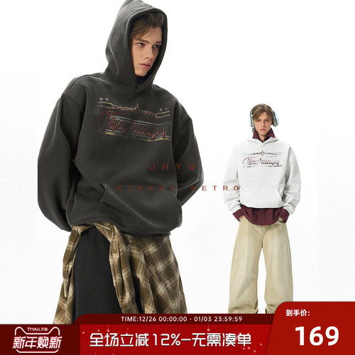 JHYQ美式复古字母连帽卫衣