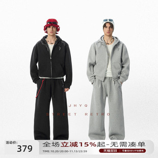 JHYQ美式街头时尚连帽荆棘短款开衫链卫衣套装男春秋休闲运动套装