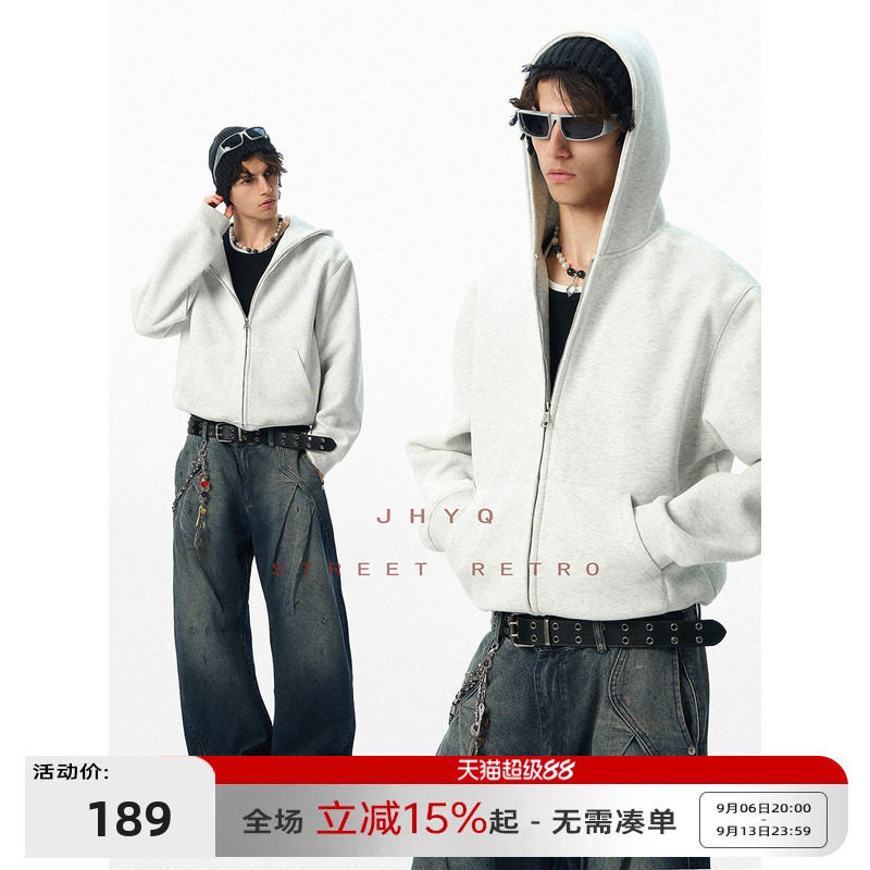 JHYQ无LOGO净版连帽拉链短款卫衣