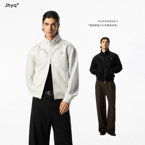JHYQ三七分短版立领荆棘卫衣外套