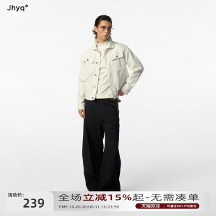 JHYQ白色牛仔夹克男高级感通勤简约宽松短款休闲外套春秋季上衣
