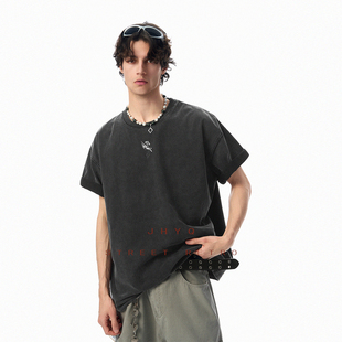 JHYQ美式飞马哥特J水洗短袖T恤男宽松水洗做旧280g圆领潮牌上衣