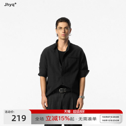 JHYQ老钱风黑色莱赛尔宽松衬衫