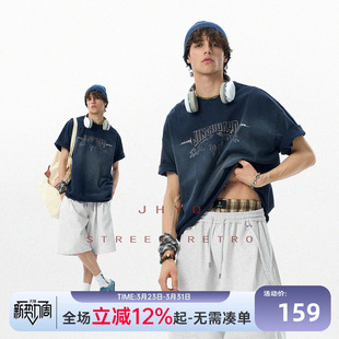 T恤男潮上衣 水洗做旧字母印花短袖 异型领系列 JHYQ重磅305G美式
