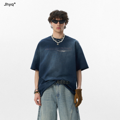 JHYQ美式水洗渐变印花短袖T恤