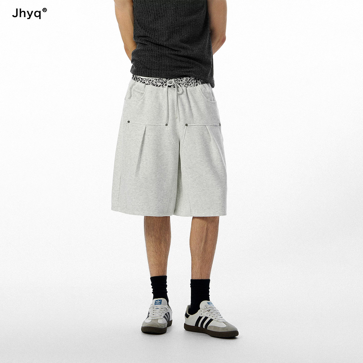 JHYQ重磅针织豹纹腰男五分短裤图片