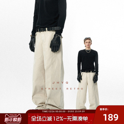 美式复古毛边宽松直筒工装休闲裤