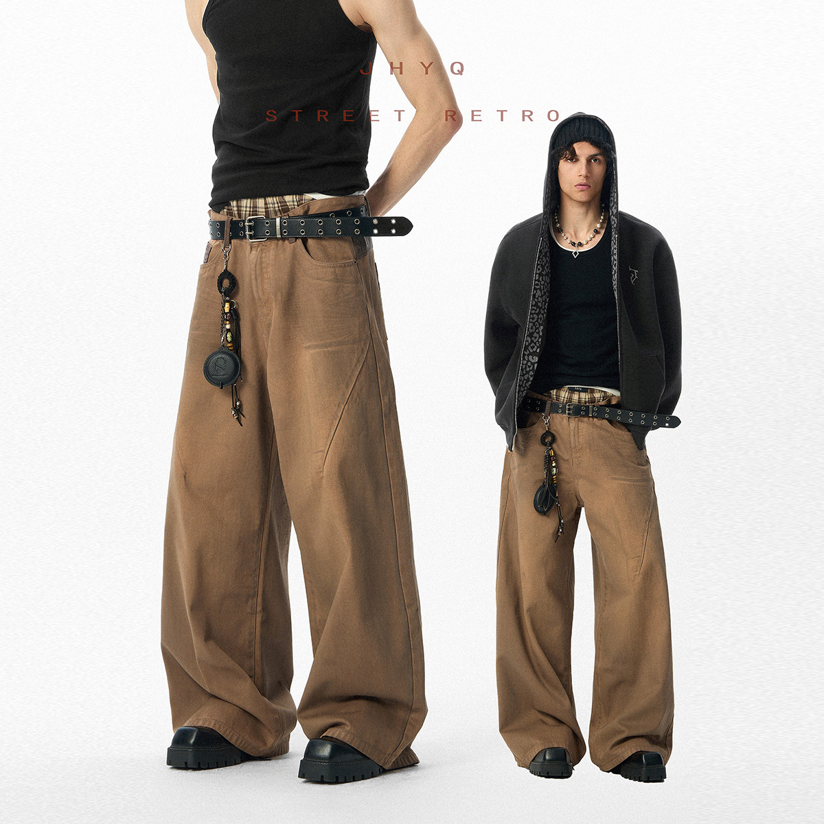 脏脏裤！JHYQ美式街头复古水洗做旧阔腿工装裤男宽松时尚潮流长裤,男装,休闲裤,淘宝优惠券,粉丝福利购,淘宝优惠卷