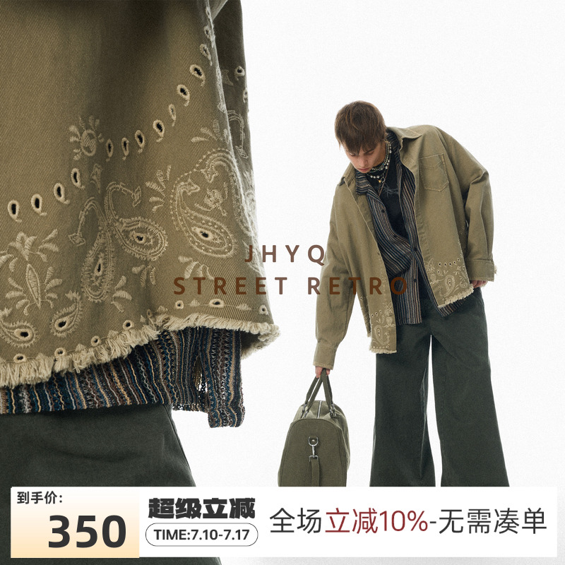 JHYQ原创设计民族国风腰果花刺绣复古加厚衬衫外套长袖宽松休闲服