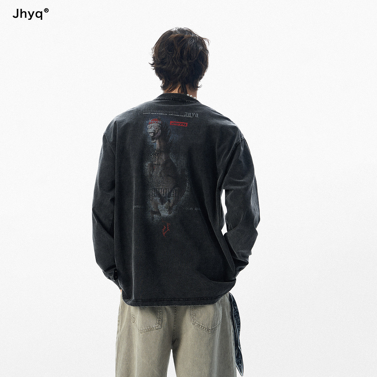 JHYQ秋抽象搞怪宽松水洗长袖T恤图片