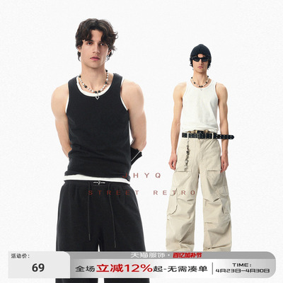 JHYQ纯色打底衫背心男夏季坎肩棉打底汗衫健身弹力内搭无袖t