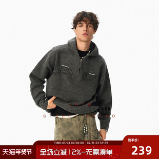 JHYQ净化眼球秋冬连帽半拉链领毛衣衫男美式休闲宽松卫衣加厚外套