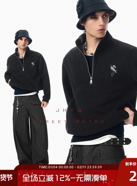 马年飞跃丨JHYQ春季飞马印花半拉链polo立领无帽卫衣休闲短款外套