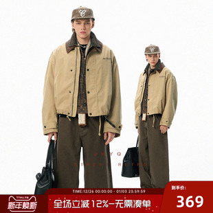 翻领短款 外套男春秋感美式 夹克 复古拼皮工装 JHYQ净化眼球美式