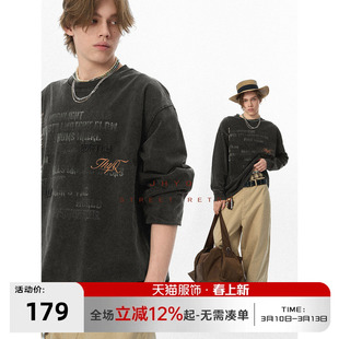 水洗系列丨JHYQ净化眼球美式字母钉珠320g重磅满印长袖T恤男卫衣