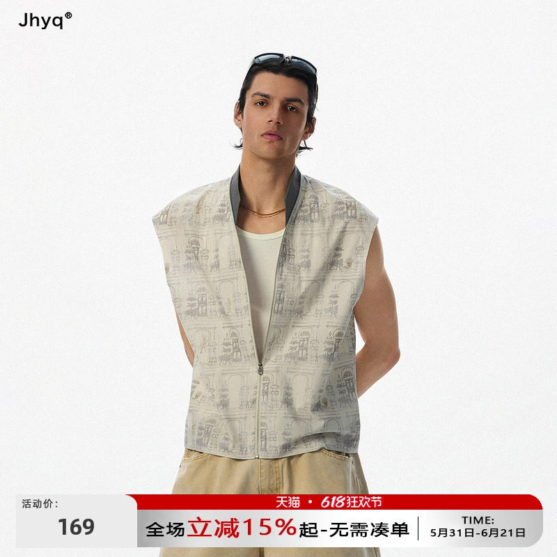 坎肩系列丨JHYQ新中式无袖罗马花纹短款马甲男立领夏背心衬衫薄款